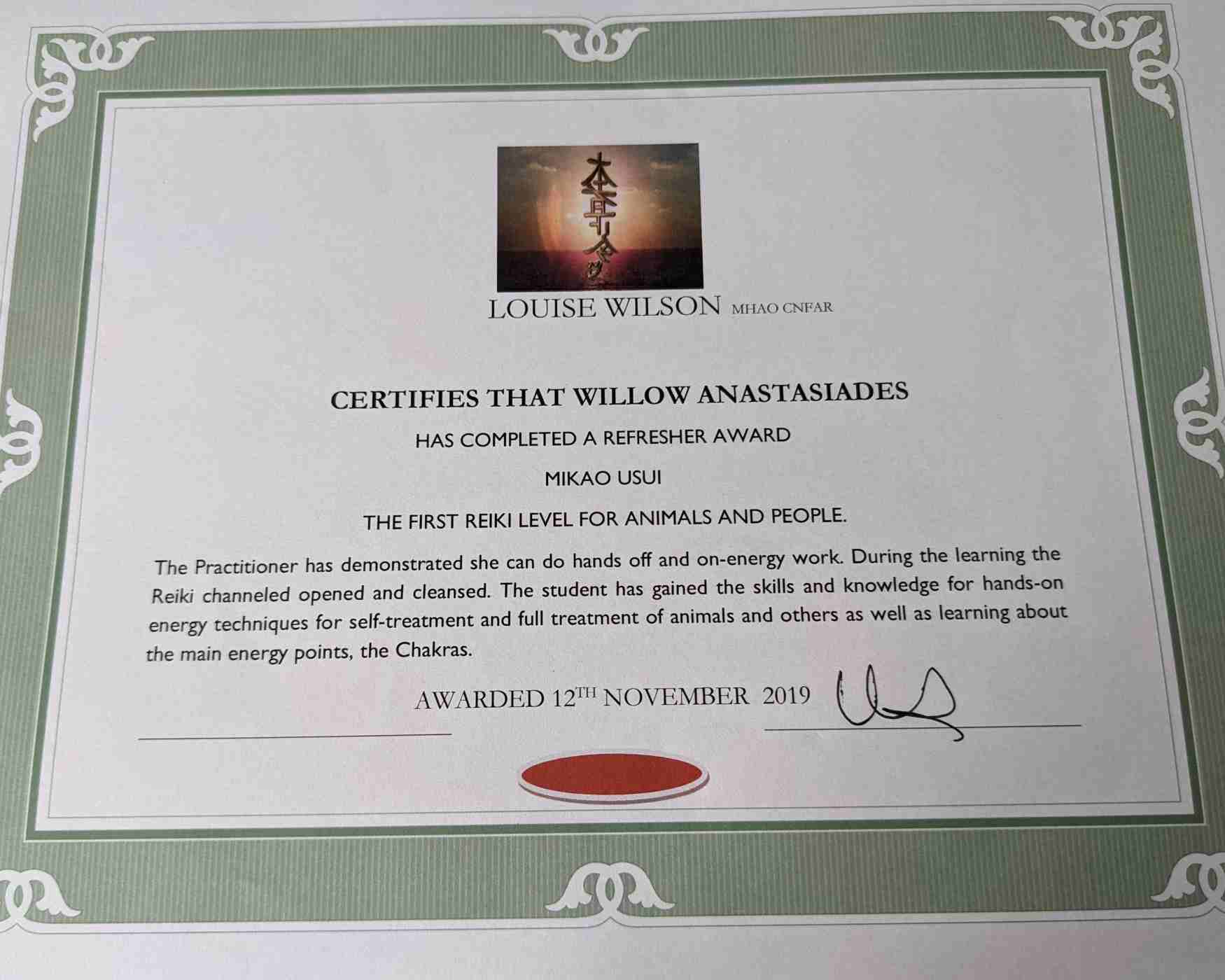 reiki qualification for animals and people