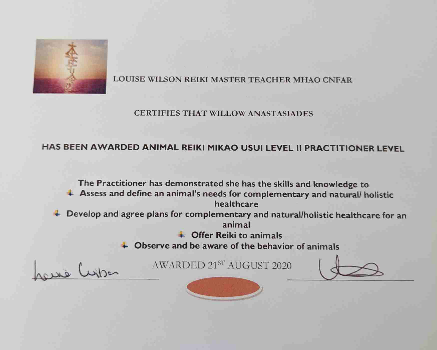 reiki qualification for animals level two